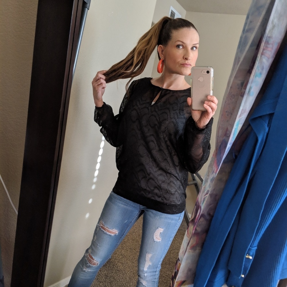 The Limited Black Sheer Shimmer Blouse S